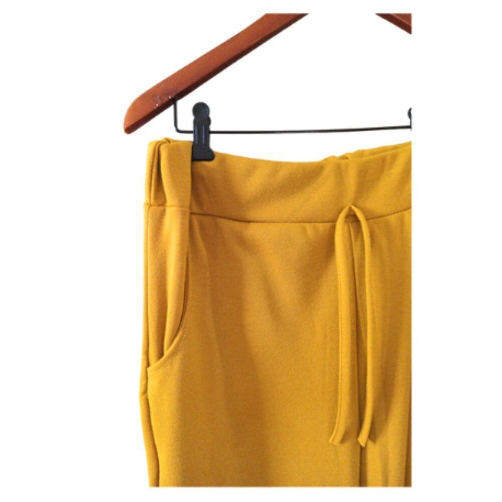 Mustard Yellow Ruffle Jogger Set Women Size L Matching Lounge Boho Chic - Picture 7 of 8